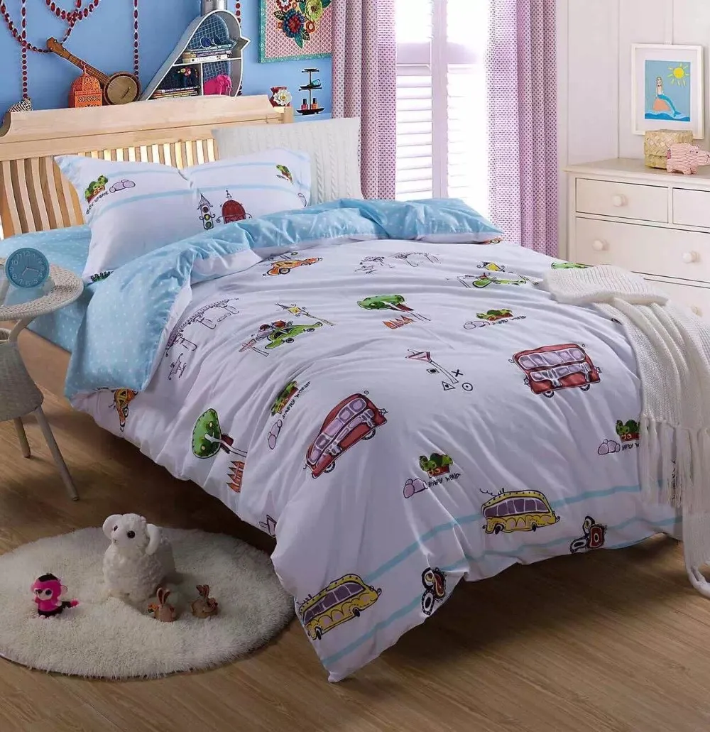 China supplier 100% polyester print sabanas bedding set cartoon quilted kids bed