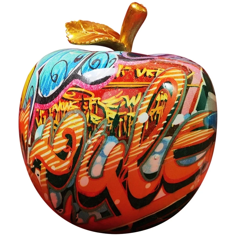 Home Decor Resin Crafts European Style Colorful Printing Watermark Apple Crafts Home Desktop Fruit Creative Decoration