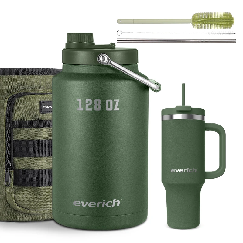 AMZ Popular 128oz Double Layer Stainless Steel Beer Keg Metal Growler Gym Fitness Water Bottle 1 Gallon Jug