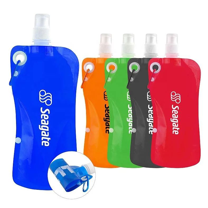 Free Sample 500ML Foldable Plastic Water Bottle Bag Durable Custom Printing Collapsible Eco Friendly Bottle