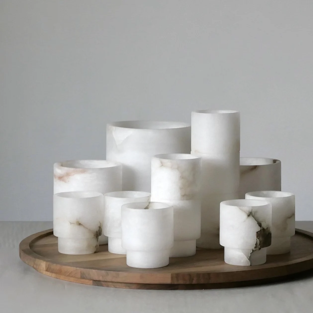 Nordic Home Decor Natural Grey Alabaster Tea Light Candle Holder Stone Homewares Wholesale