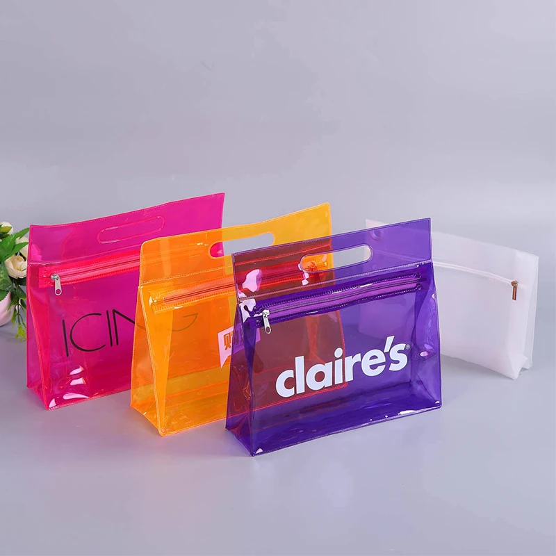 Custom Logo Colorful Clear Travel Toiletry Make Up Pouch Transparent Makeup Bag Pvc Zipper Cosmetic Bag