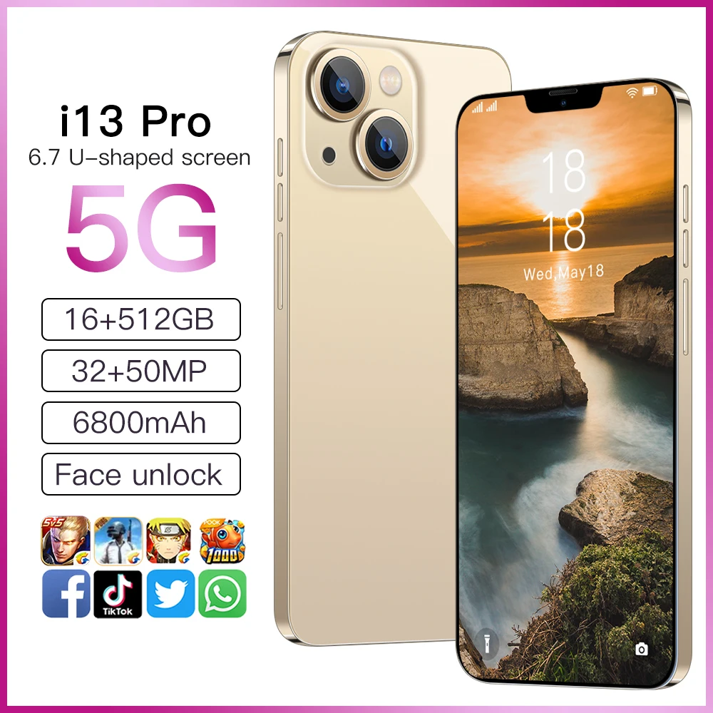 Новые оригинальные игровые смарт-мобильные телефоны i13 Pro 16 + 512G 6 7 дюймов 6800 мАч Android 11 5G