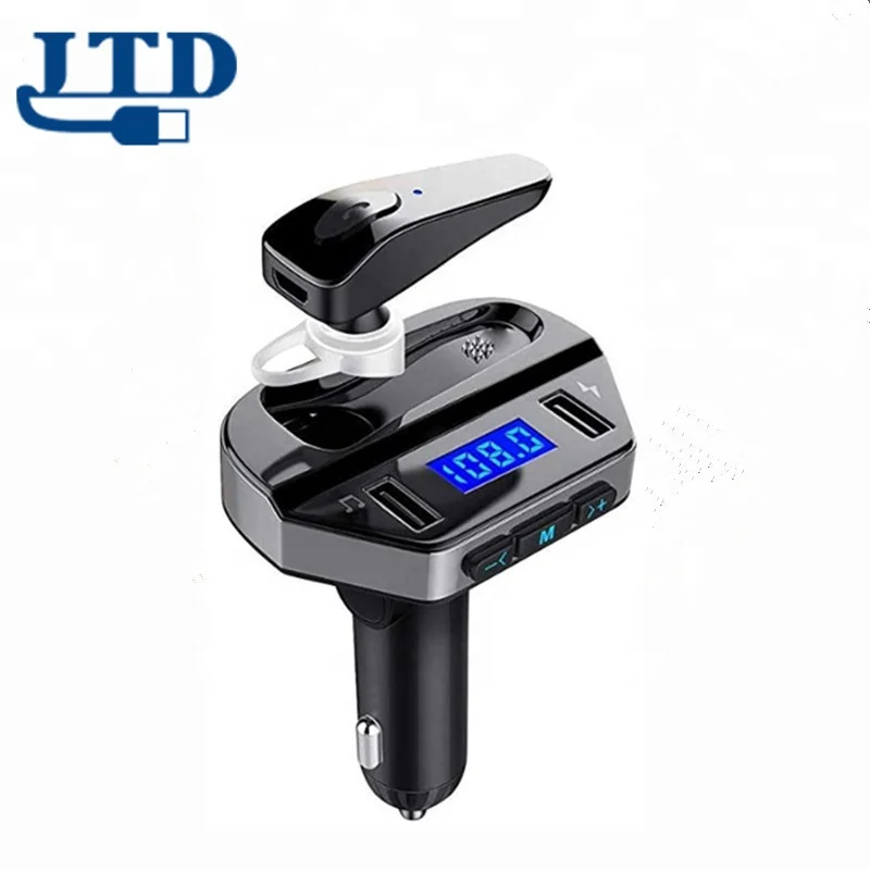 Wholesale Price Blue-teeth FM Transmitter for Car with Earphone, Wireless Radio Adapter in Car Kit with Hands Free Calling