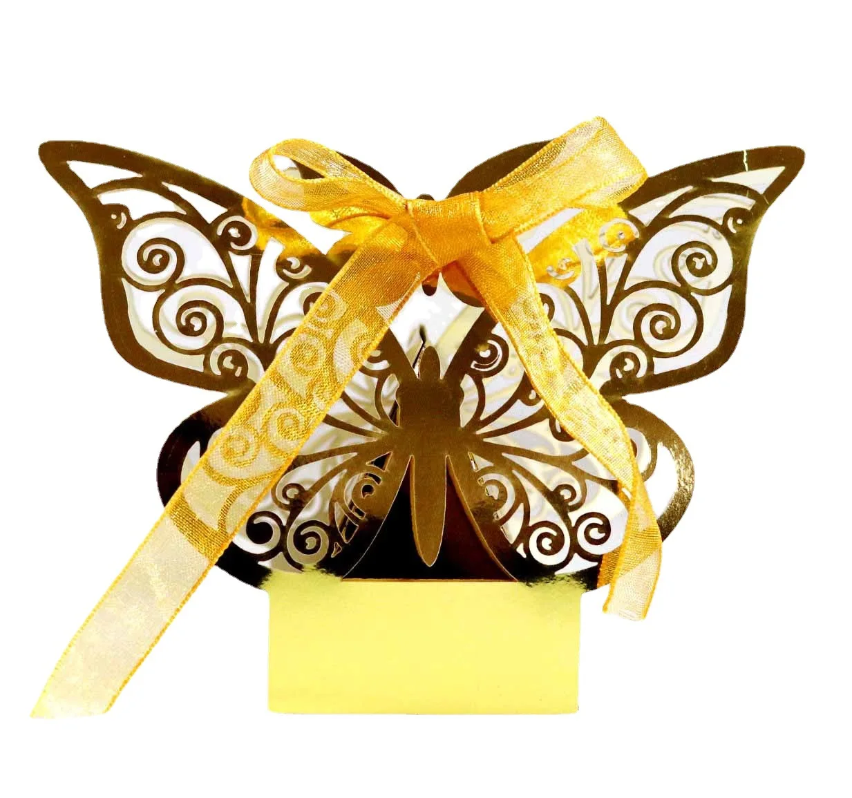 Custom logo gift paper laser cutting hollow craft packaging candy folding Butterfly box  wedding celebration baptism