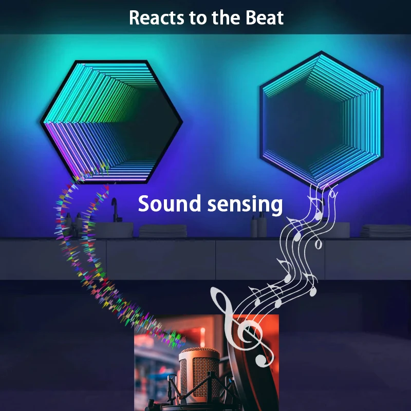 Remote control magic mirror neon layer mirror 3d led creative home aesthetic infinity mirror Sound sensor tunnel light