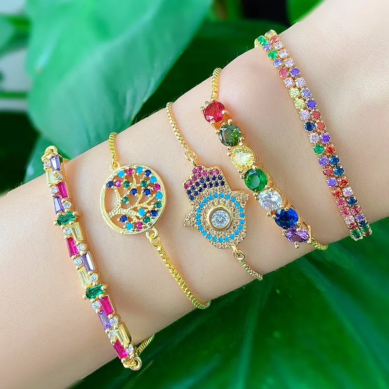 Stock ! Mexico style wholesale rainbow colorful shine cross shell cz bracelets brass bangle jewelry for party