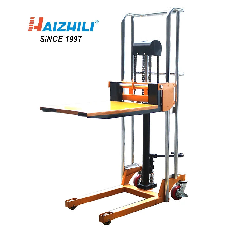 HaizhiLi Handling Equipment New design 400kg  hydraulic manual stacker forklift mini pallet stacker