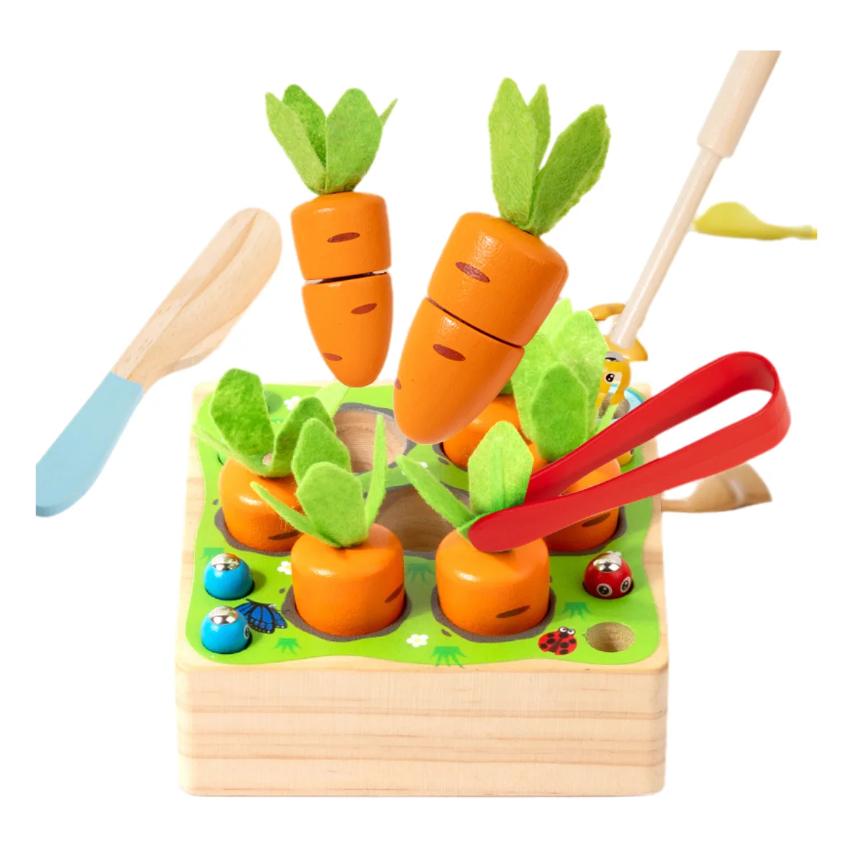 4  in 1 Montessori Educational Wooden Magnetic Fishing & Harvest Carrots Catching Game Classic Toys Popular among Kids