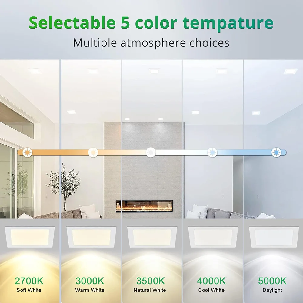 Aluminum frame Living Room Recessed Mounted 4inch 6inch 8inch 3CCT 5CCT selectable Slim Round Square Led Ceiling Panel Lights