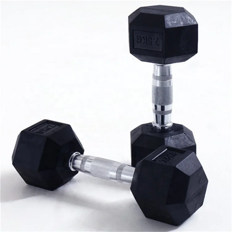 Custom Gym Equipment Black LB Rubber Coated Hex Dumbbell For Power Training