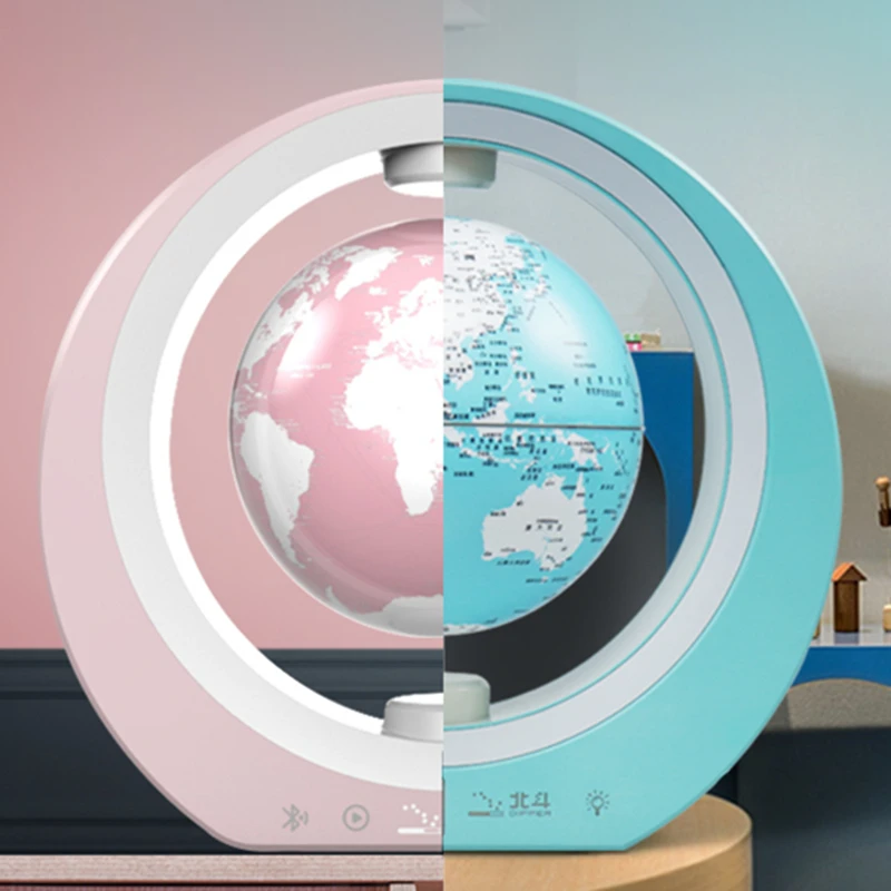Dipper wireless speaker Magnetic levitation globe(6') macaron pink color, digital clock, Light
