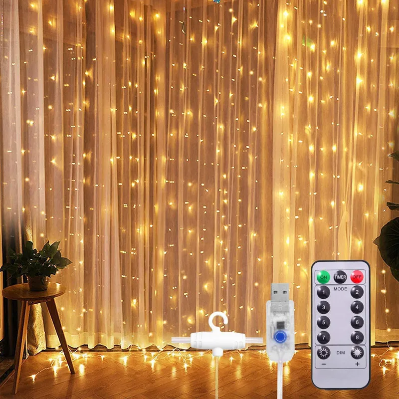 3*3M 300LEDS Fairy curtain light copper wire lamp string Wedding Christmas party decoration USB  remote control string light