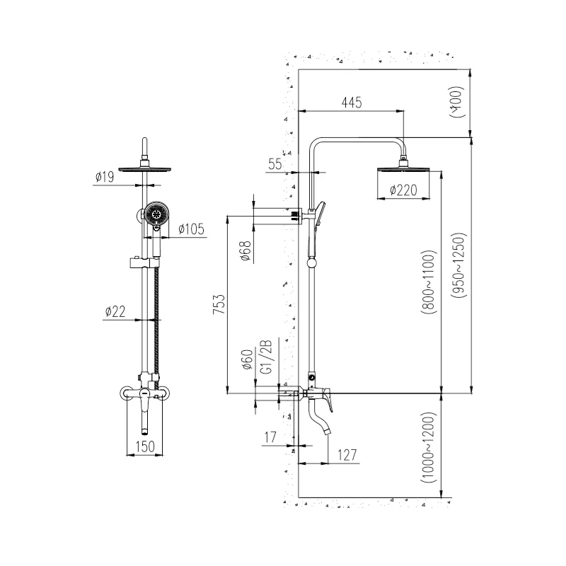 JOMOO  Bath Faucets Sets 3 Setting Shower Head Set Wall Mounted Shower System 3 Way Pressure Wide Water Curtain Shower Mixer