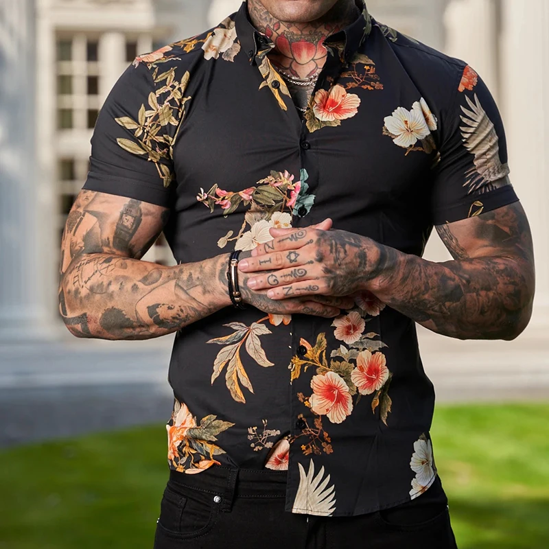 2023 New vertical stripes button up shirt mens 100 polyester t shirt wholesale breathable hawaii shirts for men casual