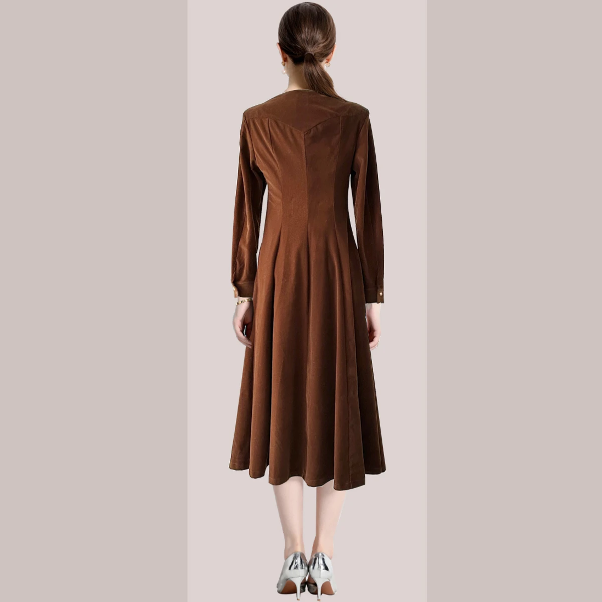 Droma 2024 new design fashion square neck matte velvet high waist casual dresses vintage women lady elegant