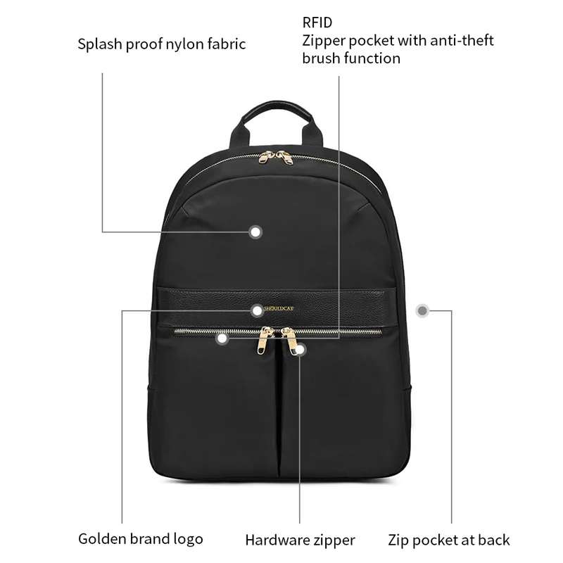 Custom Logo Durable Business Travel Waterproof Black Women Laptop Backpack Cheap 13.3/14/15.6 Inch Student Laptop Backpack