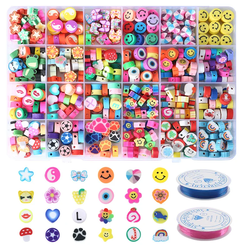 Hot Sale 15 grid smiley spacer beads DIY polymer clay beads for jewelry making jewelry kit