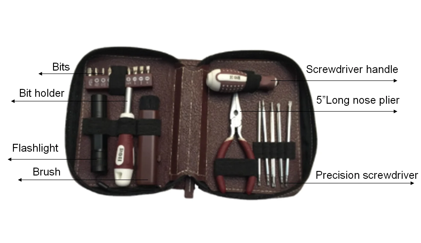 21pcs Hot sales computer hand repair household tool kit with leather bag tools set