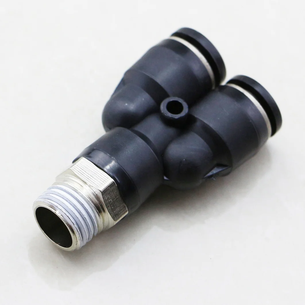 PX PYB Three Way Quick Connect One Touch Air fittings Pneumatic Male Thread Brass Nickel Plated Y Tee Pipe Fitting