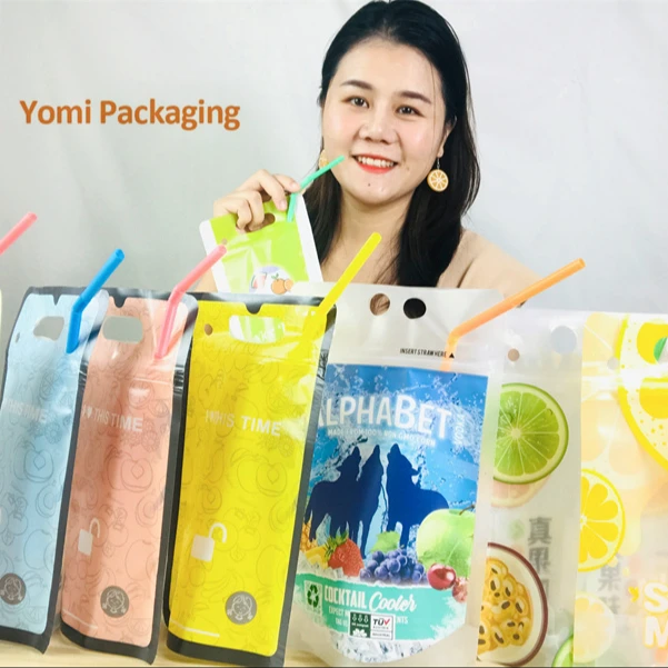 Портативный повторно закрывающийся Полупрозрачный контейнер для питьевой воды льда жидкости на молнии стоячий мешочек сочные пакеты напитков с соломинкой