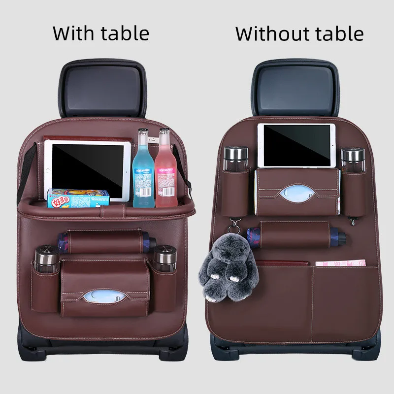 PU leather folding storage tray car back seat food tray car back seat organizer with tray