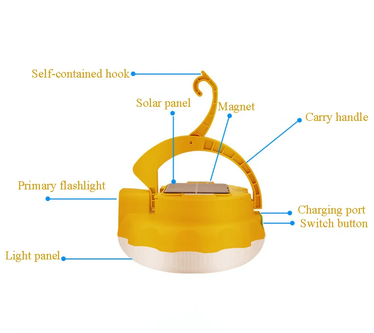 Magnetic Solar Led Camping Light Multi-Function 4 Modes Portable USB C Tent Lamp Rechargeable Garden Fishing Emerge Tent Lantern