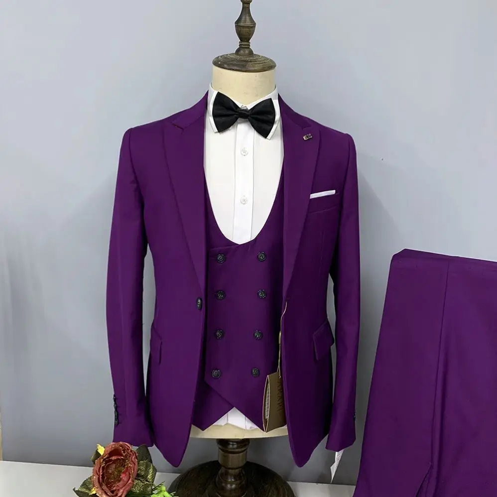 Wholesale Wine Red Casual Oversized Blazer Hombre Formal Three 3 Piece Suits Set For Men In Pakistan