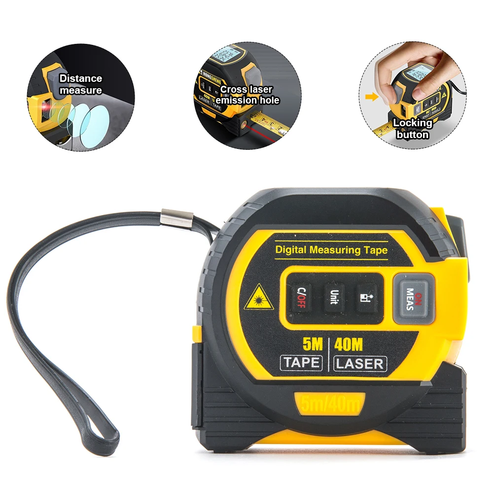 TPR coated ABS case 2-in-1 battery included accurate measurement tool  LCD display Ft/in/M digital measuring laser tape measure