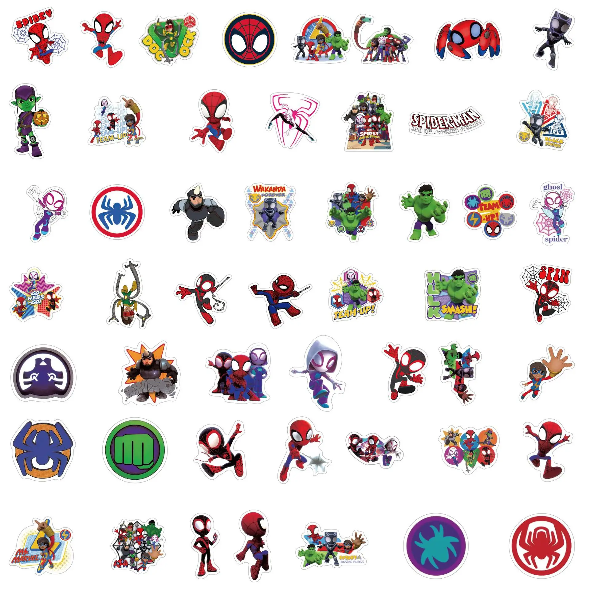 High Quality 50Pcs Adhesive Stickers Anime Cool Cartoon Marvel Spider Man Sticker Kids Gifts Cup Phone Cover Stickers Wholesale