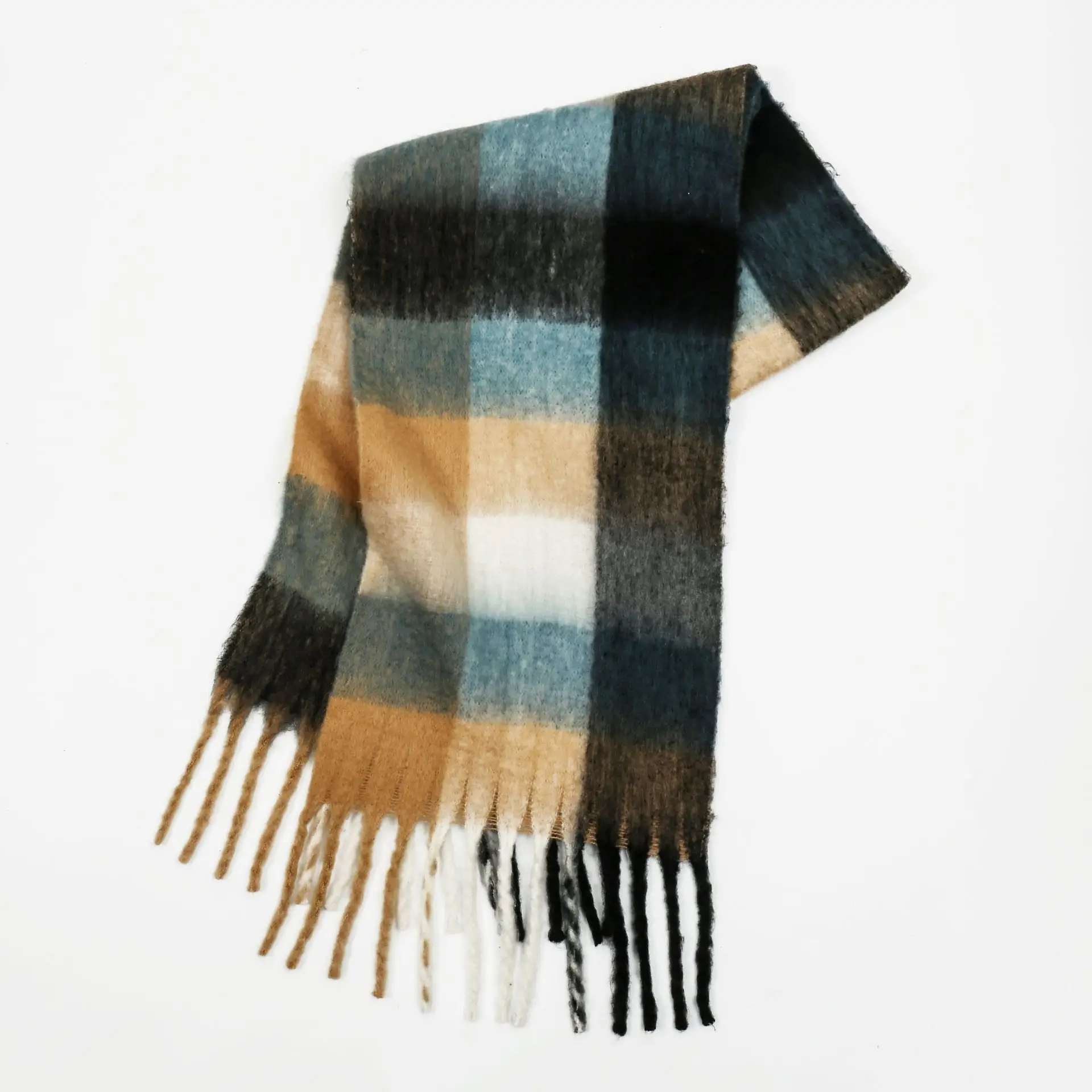 2024 Holiday Season Christmas Gift Scarves Cold Weather Windproof Short Fleece Mohair Yarn Knit Checked Plaid Woven Scarf Wrap