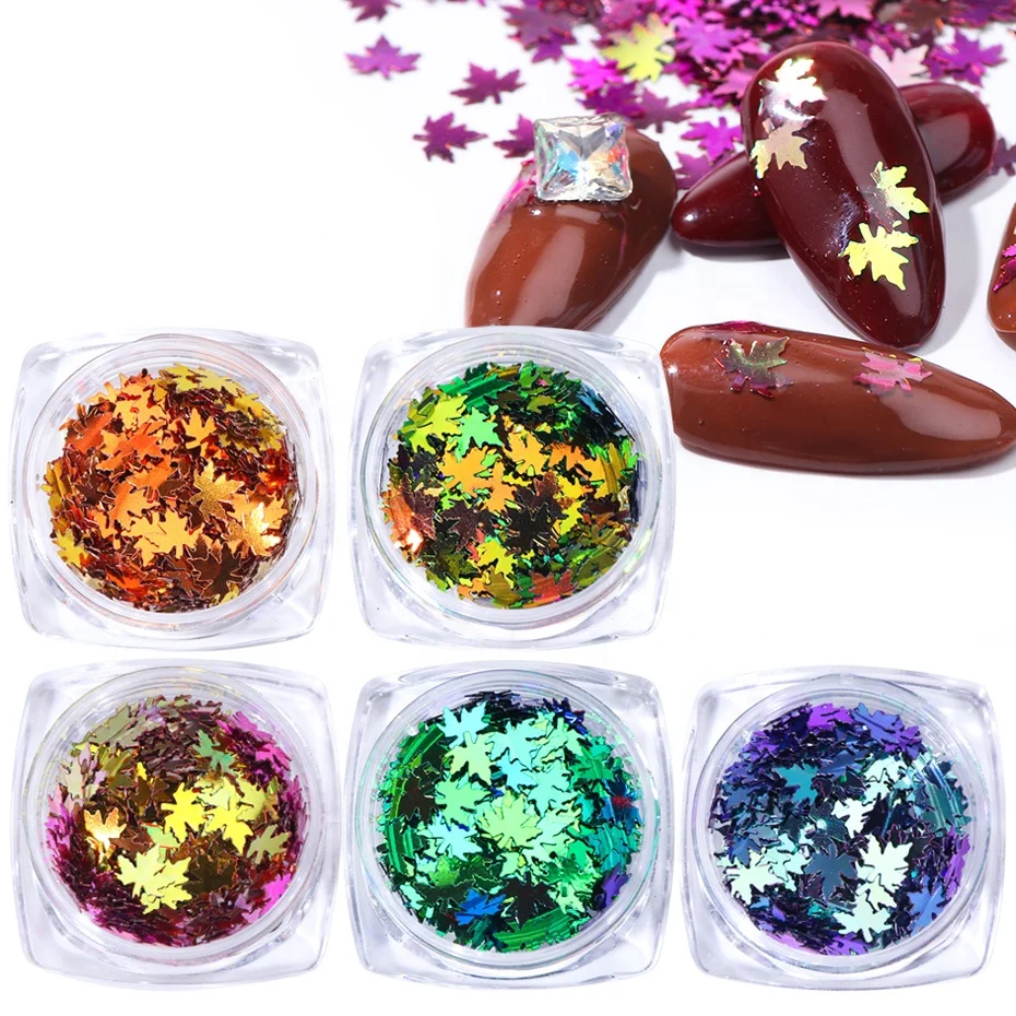 1 Box Flakes Paillettes Designs Manicure Nails Glitter Autumn Decorations Fall Leaf Nail Art Sequins Gold Maple Leaves