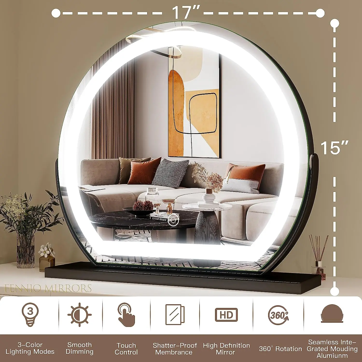 Hot sale Led Lights Vanity With Round Makeup Mirrors Light Hollywood Salon Glass Half Dresser Mirrored Lamp Up Mirror