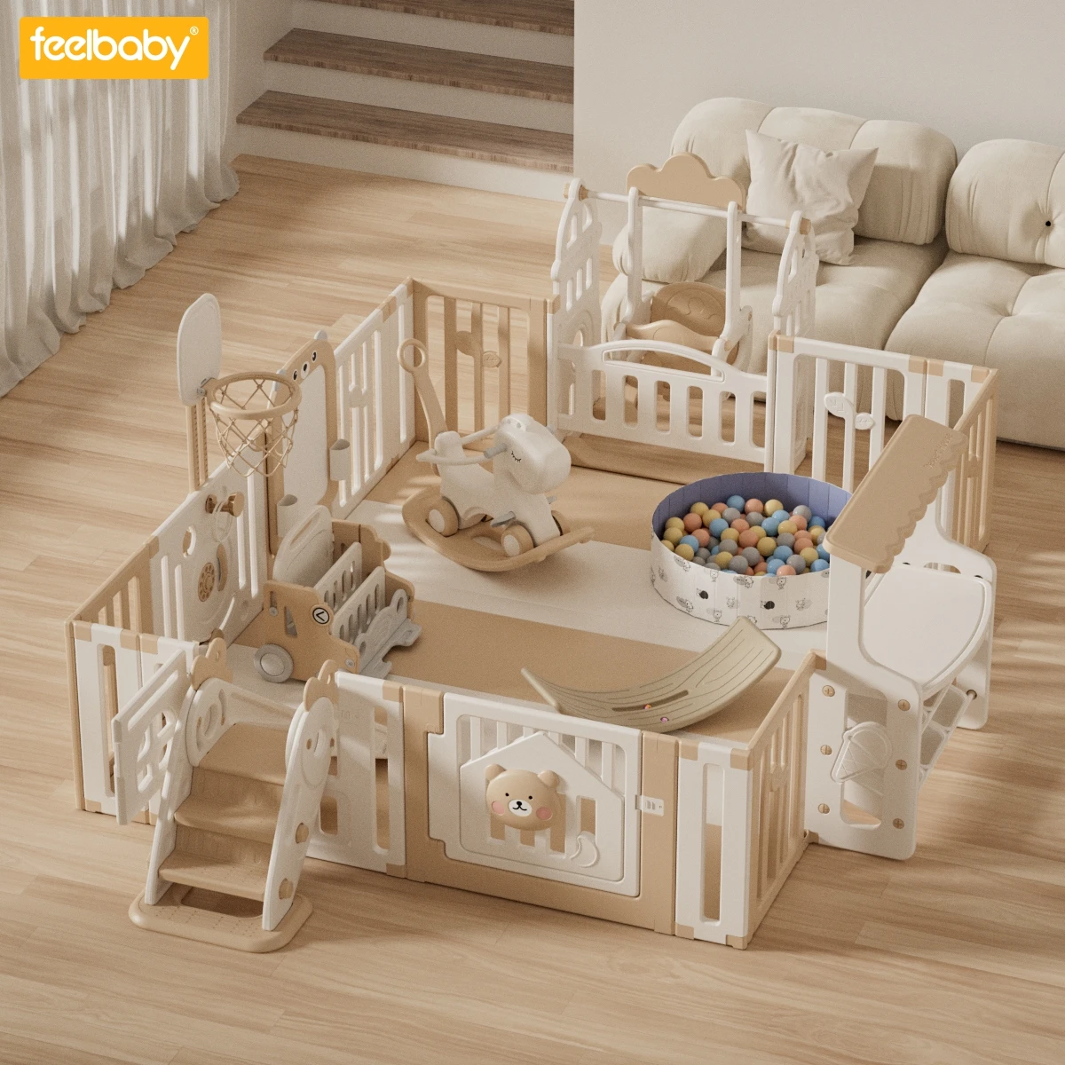 Feelbaby Folding Indoor Plastic  Baby Playpen 2023 New Kids Fence