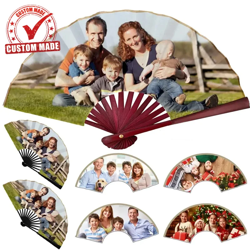 Custom Printed Foldable Wood Fabric Hand Fan Personalized handheld fan with custom Logo Paper Bamboo Folding Fan