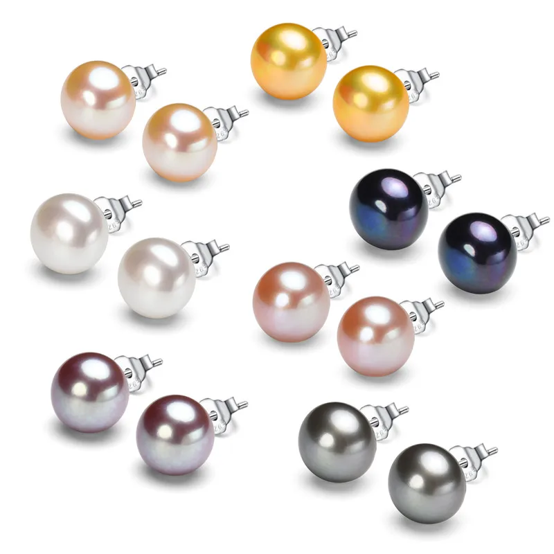 925 sterling silver white black real simple natural genuine cultured fresh water freshwater pearl stud earings earrings