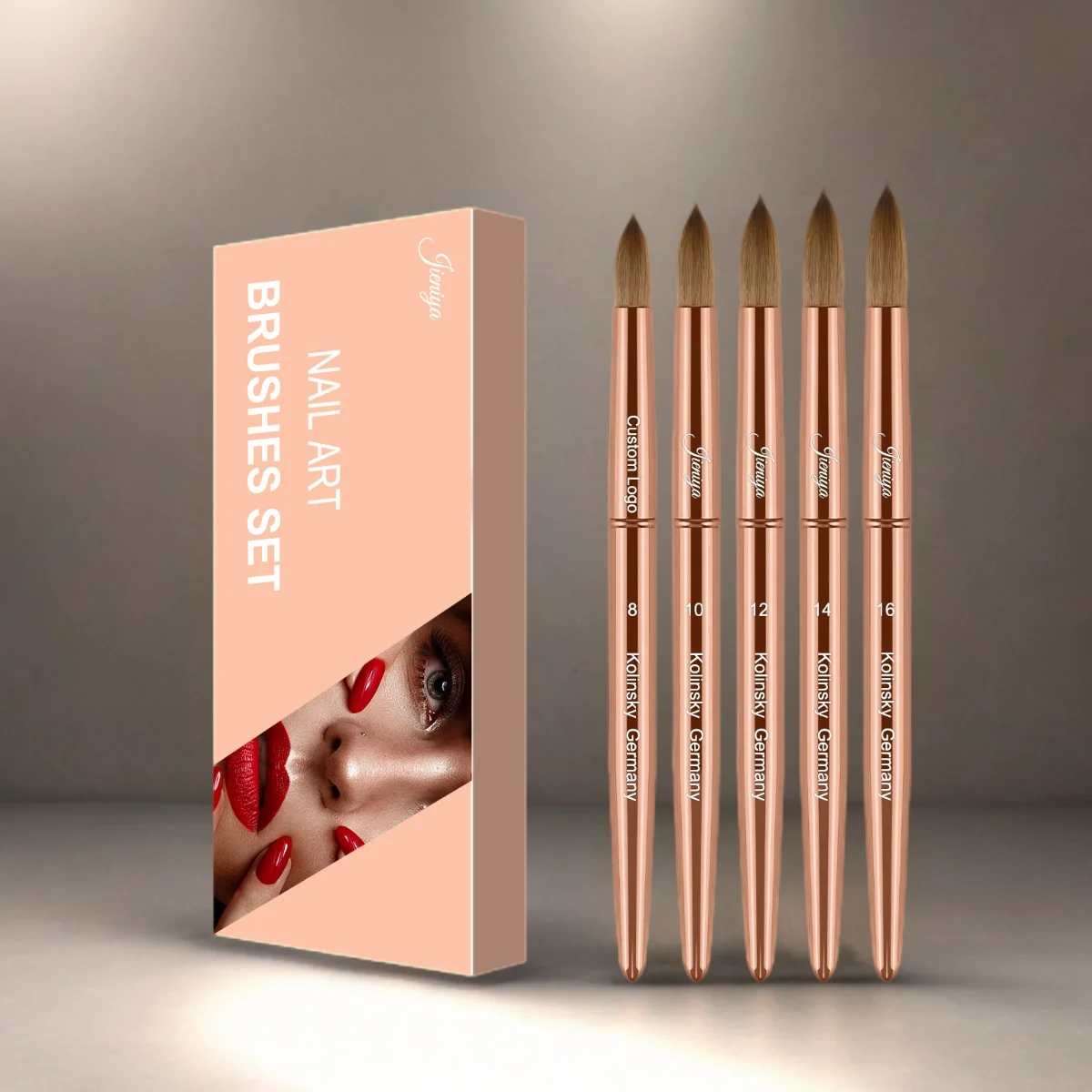 Jieniya Golden metal handle 100% Kolinsky hair acrylic powder brush Acrylic nail art brush size 8 10 12 14 16 18 20 22 24