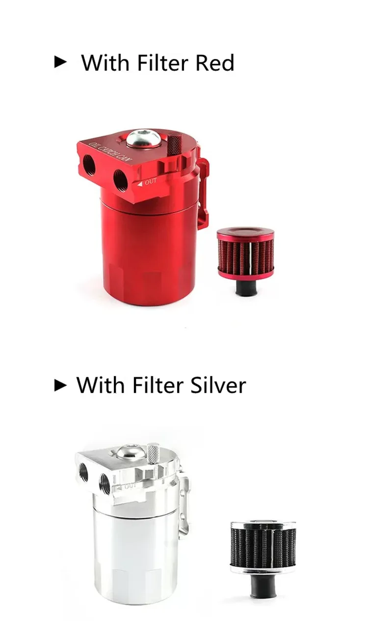 Oil Catch Reservoir Breather Can Tank +Filter Kit Cylinder Aluminum Engine Black