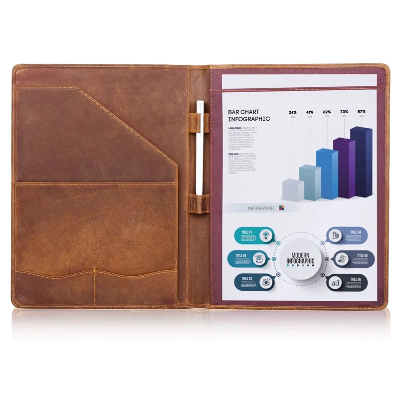 Пользовательский кожаный портфель A4 папка для файлов Legal Pad Wordpad Folio