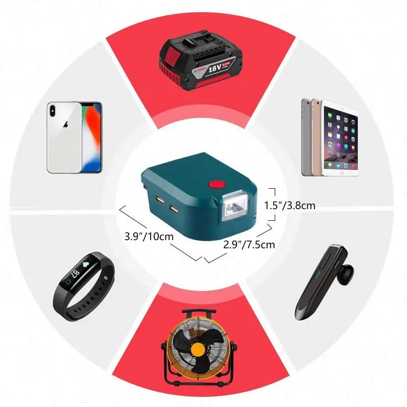 Portable Power LED Work Light 2 USB Port Battery Adapter For Makitas Dewei Milwaukee Baide 14.4-20V Lithium ADP05