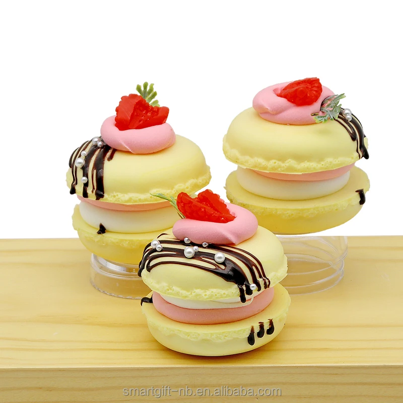 High Imitation Artificial pu soft  Macaroon cake with fruit for shop food display home decoration squishy funny toyos