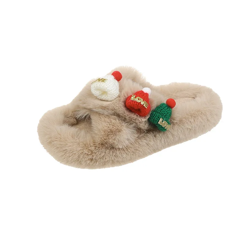 Girls Plush Warm Slippers Good Quality Non-Slip Christmas Promotional Indoor Anti Slipper Wearable Plush House Slippers