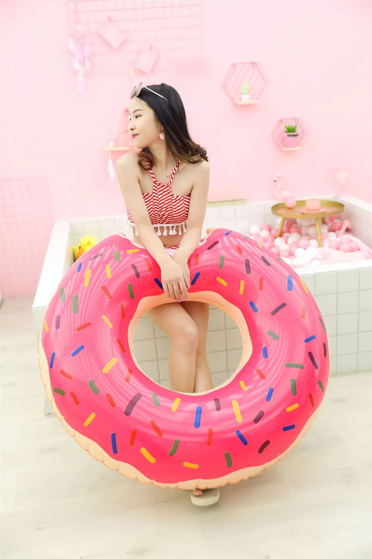 Inflatable Donut Pool Float Swim Rings Watermelon Orange donut swimming ring