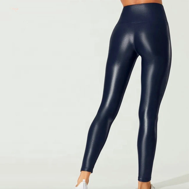 Wholesale Leather Women Gym Workout Capri yoga pants Breathable High Waist Yoga Leggings