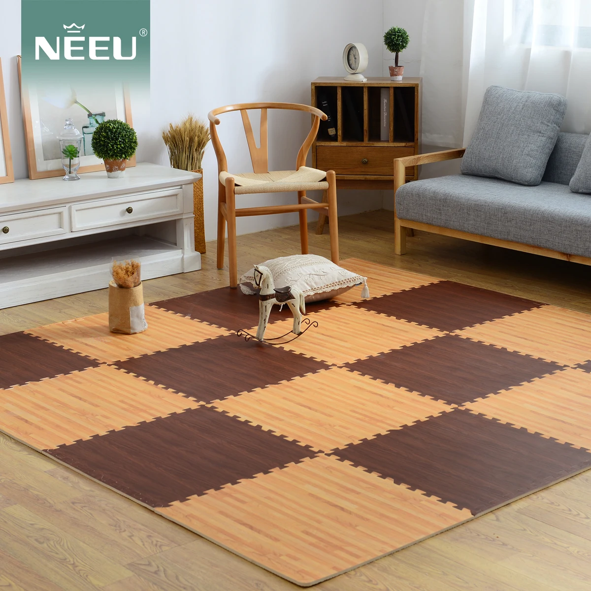 Wood Grain Floor Mat Playmat non toxic Interlocking EVA Foam print mat