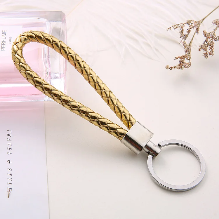 Weave PU Leather Key Chains Snap Button Lambskin Jewelry accessories Handwoven Promotional Gift Keychain
