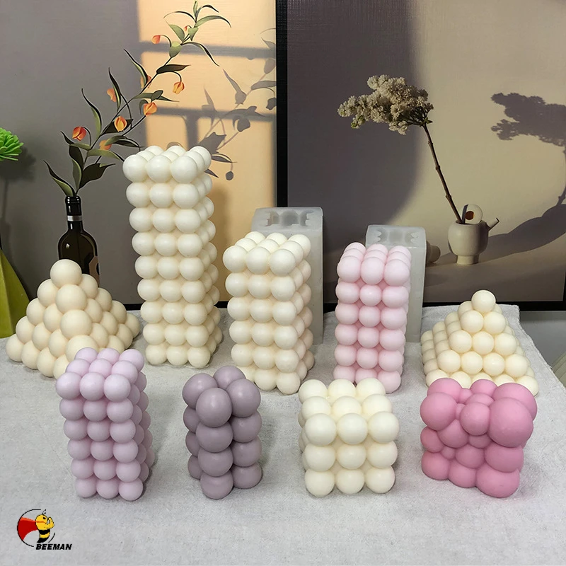 Beeman Home Decoration DIY Resin Crafts Casting Epoxy Resin Molds Geometric Shape 3d Cube Square Bubble Silicone Candle Mold