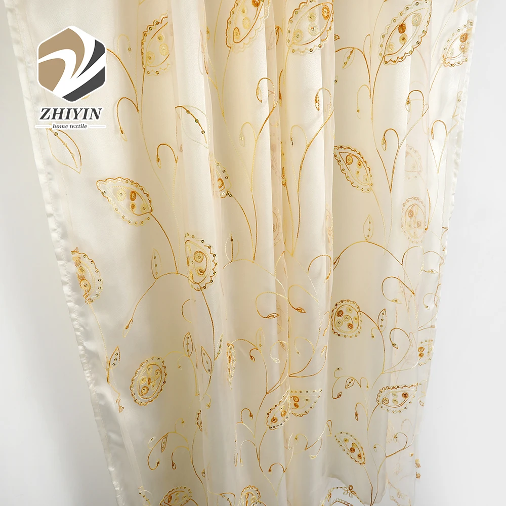 
Custom made modern organza fabric elegant embroidery floral sheer curtain 
