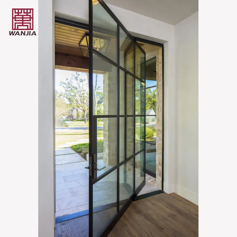WANJIA Customized Aluminum Alloy Frame Pivot Door Luxury Design Entrance Glass Exterior Door