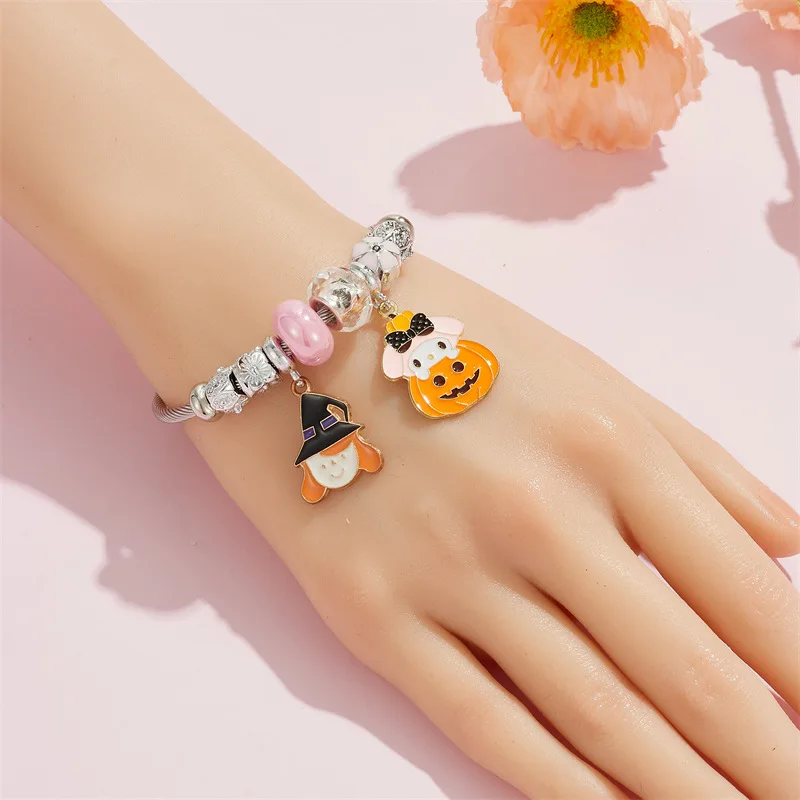 New Hot Kids Student Bracelets Gifts Girls Children Cartoon Animal charm bracelet Glass beads adjustable stainless steel Bangles